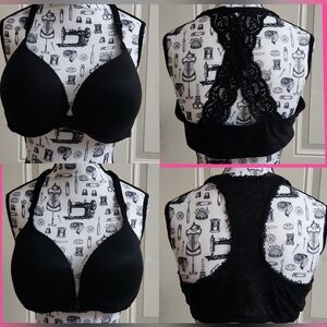 Victoria's Secret Racerback Perfect Shape PushUp Bra Women's 38D Black Lace Bras